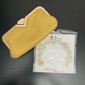 Bundle of fabulous gold clutch and hair band only $10!